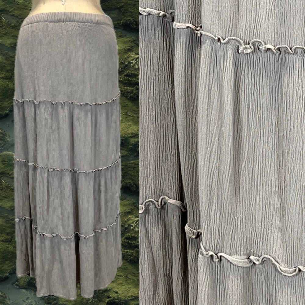 Hollister tiered ruffle long maxi skirt ultra high rise elastic waist taupe‎ y2k